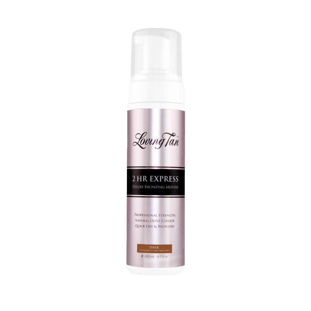 Loving Tan 2 HR Express mousse bottle with instant color guide for quick, streak-free glow