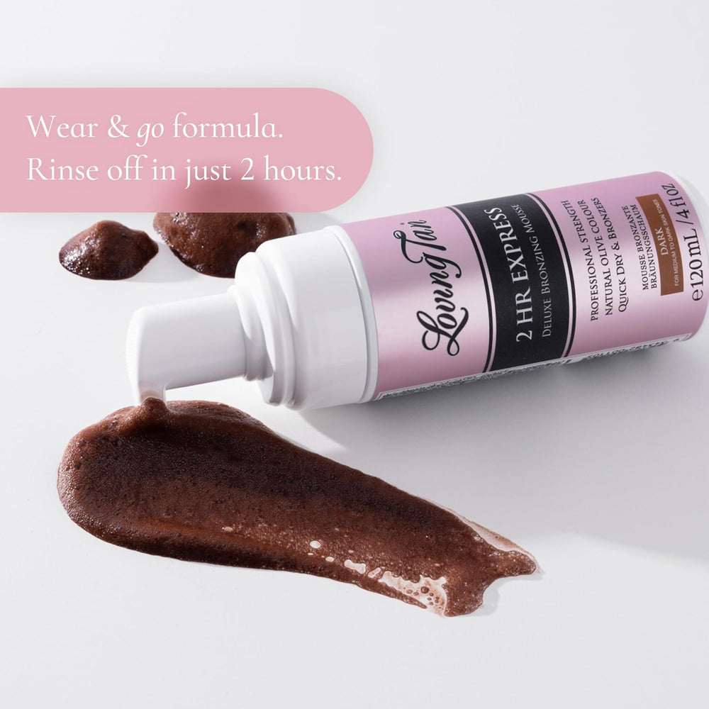 Loving Tan 2 HR Express mousse dries in 60 seconds for quick wear.
