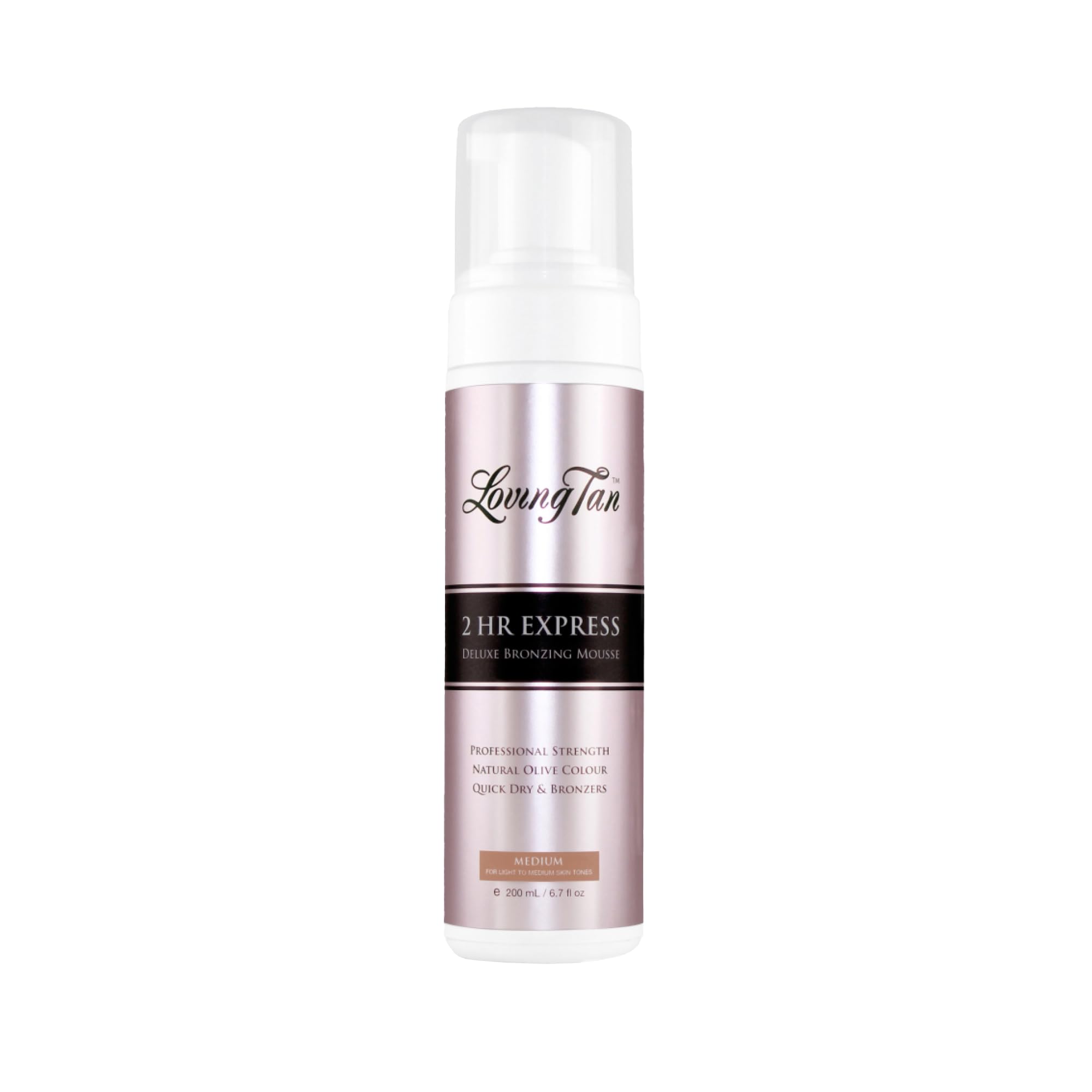 Loving Tan 2 HR Express mousse bottle front view for easy storage