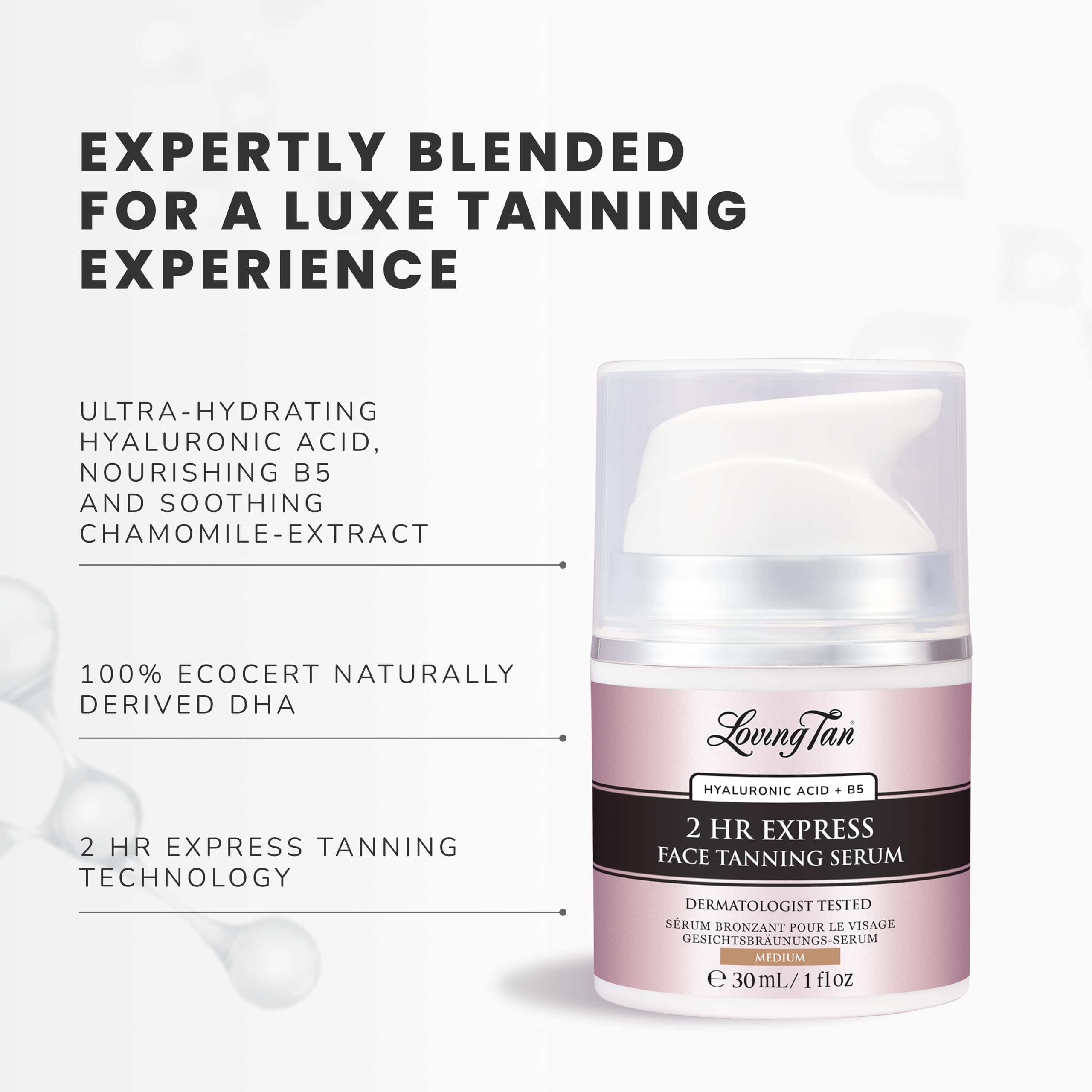 Loving Tan chamomile extract soothes skin during application for a calming experience.
