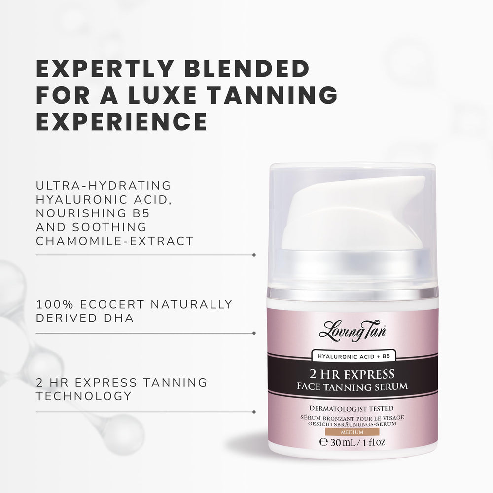 Loving Tan chamomile extract soothes skin during application for a calming experience.