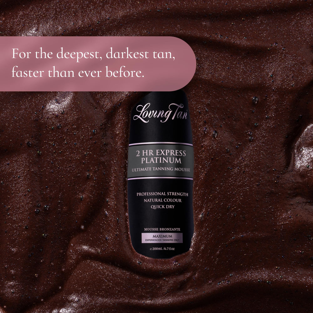 Loving Tan Platinum 2 HR Express quick-dry appearance suggests 60 seconds to dry