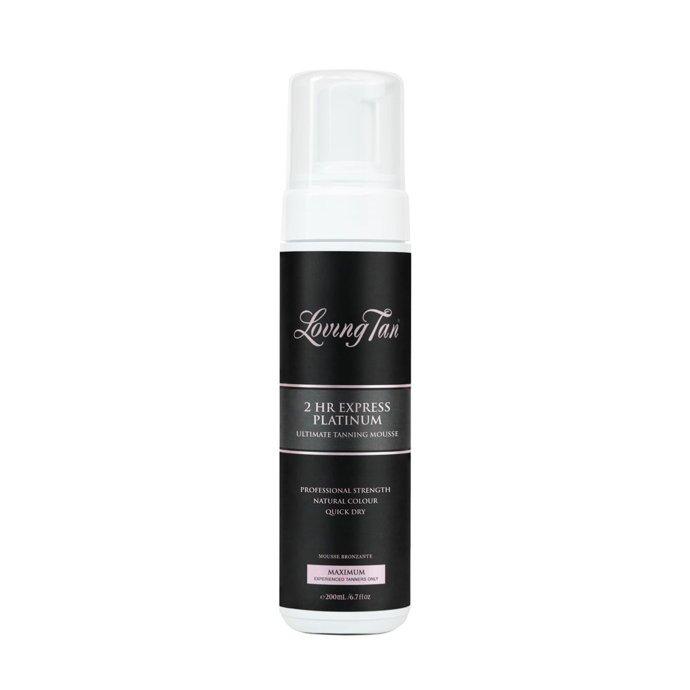Loving Tan Platinum 2 HR Express bottle shows deep bronze color promise for sunless glow