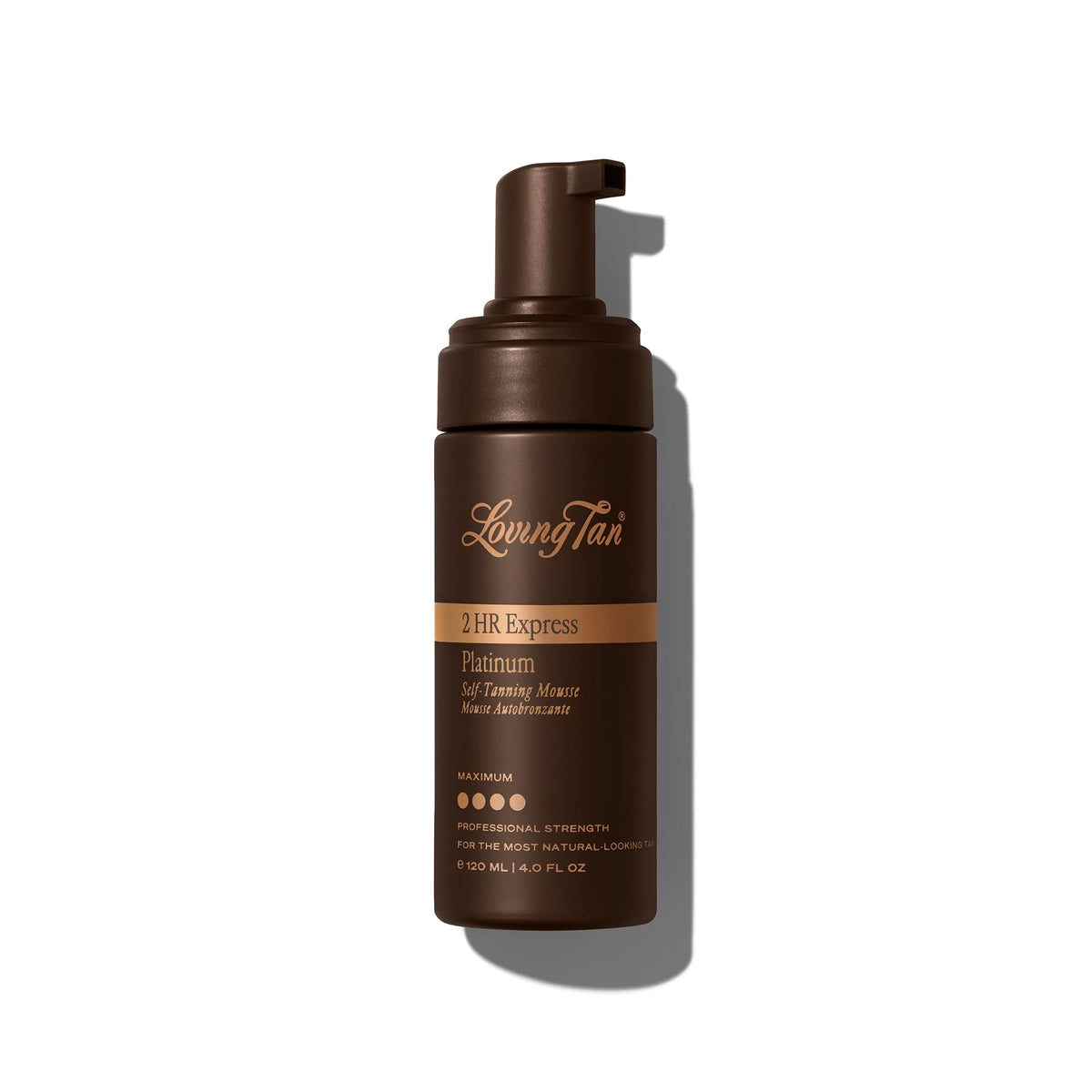 Loving Tan Platinum mousse bottle with instant color guide for easy application.