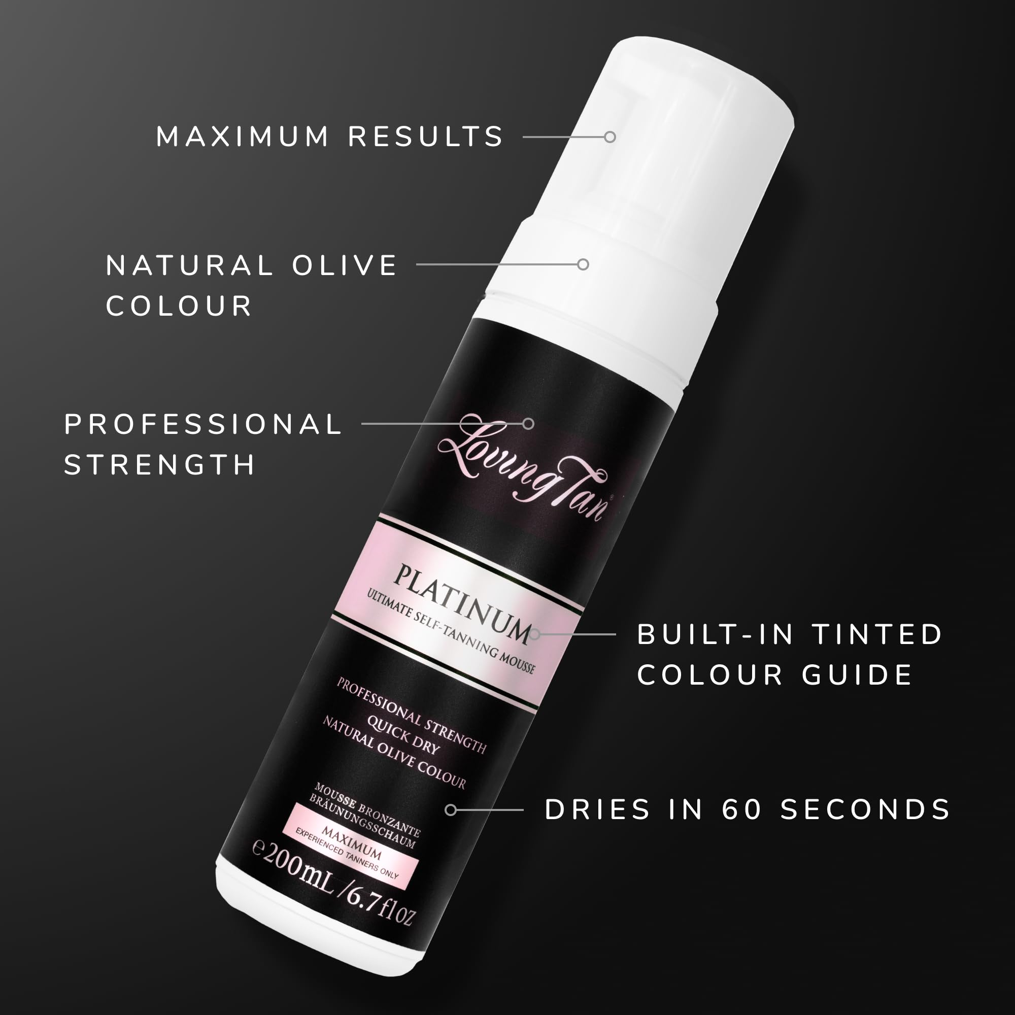 Loving Tan Platinum Mousse 60-second dry time enables quick dressing.