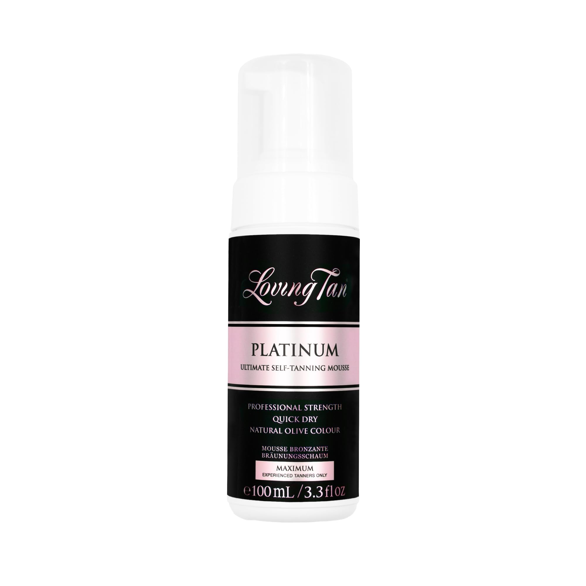 Loving Tan Platinum Mousse dark bottle for a deep, natural tan