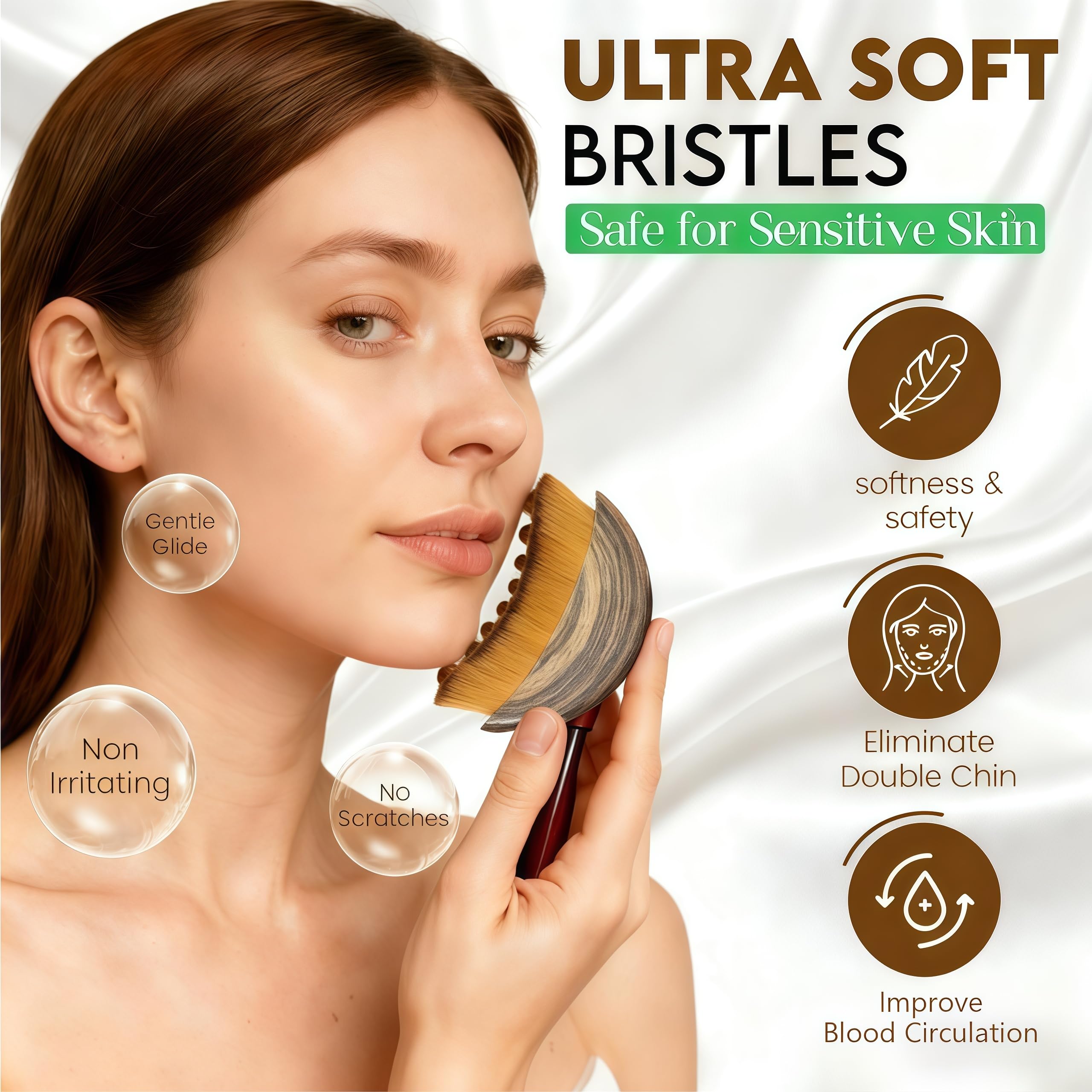 Loyuril contour brush hugs the jawline for precise massage along the chin.