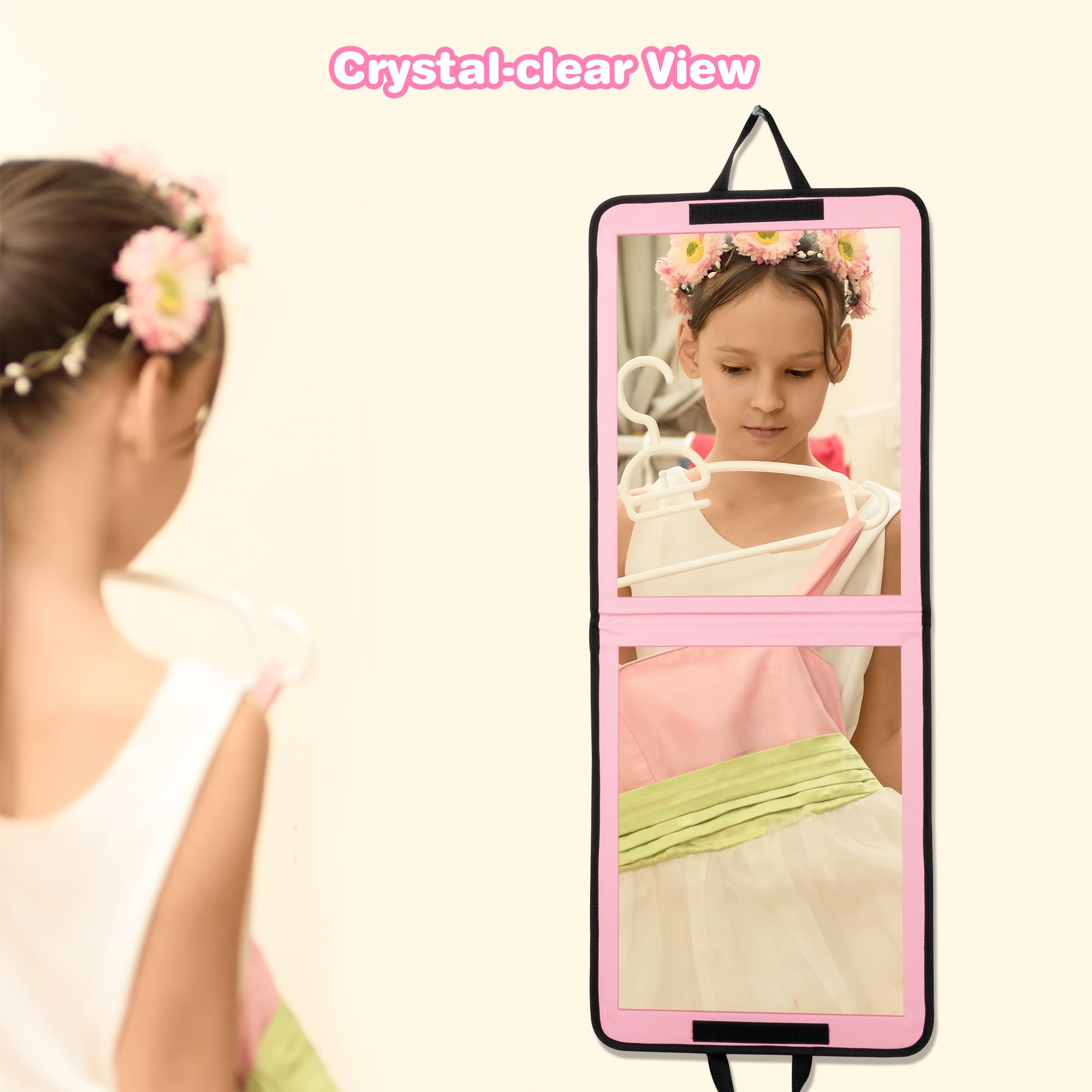 LPHUMEX foldable pink dance mirror, compact travel-ready for dancers.