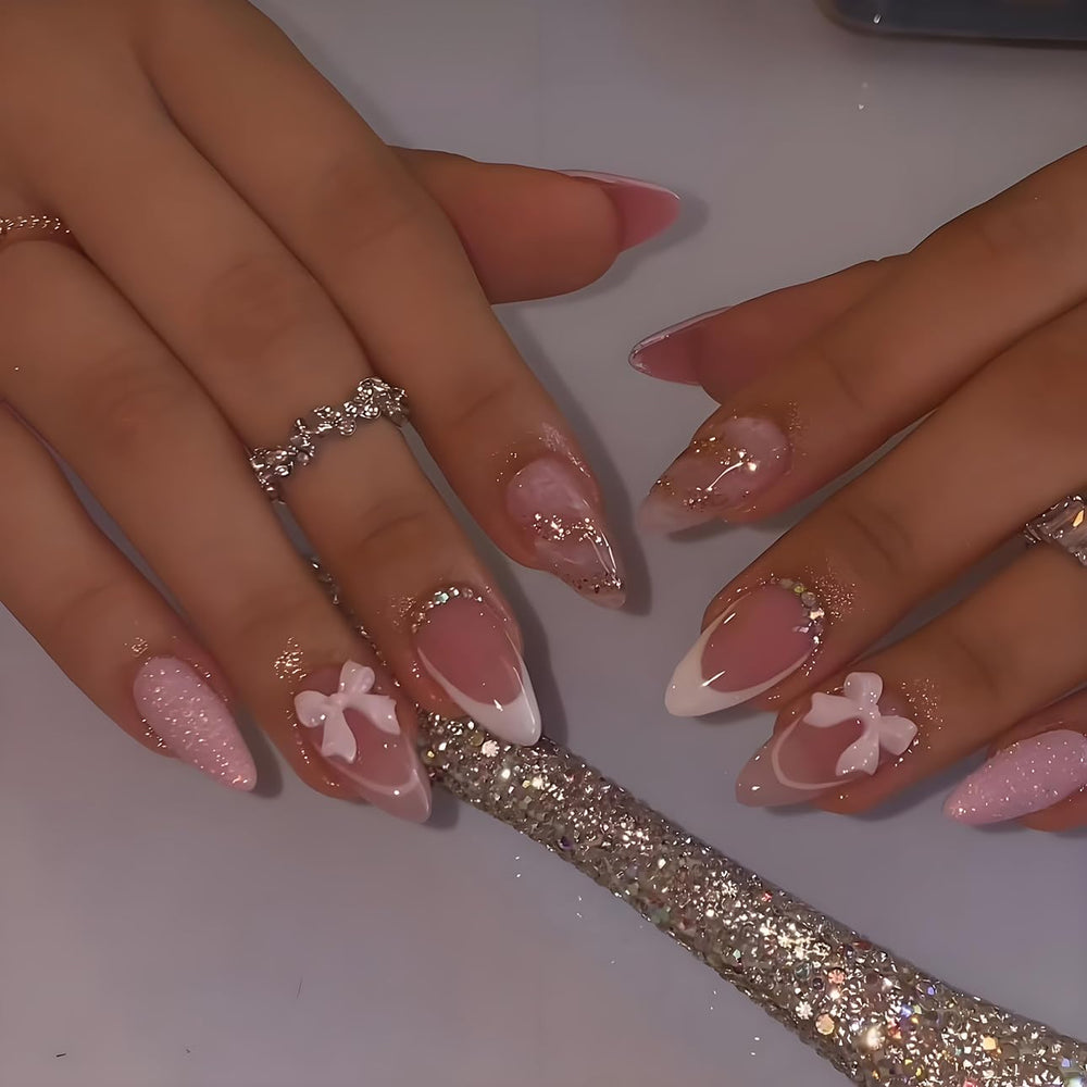 LPOODDNU almond French-tip nails with glossy finish for at-home manicure