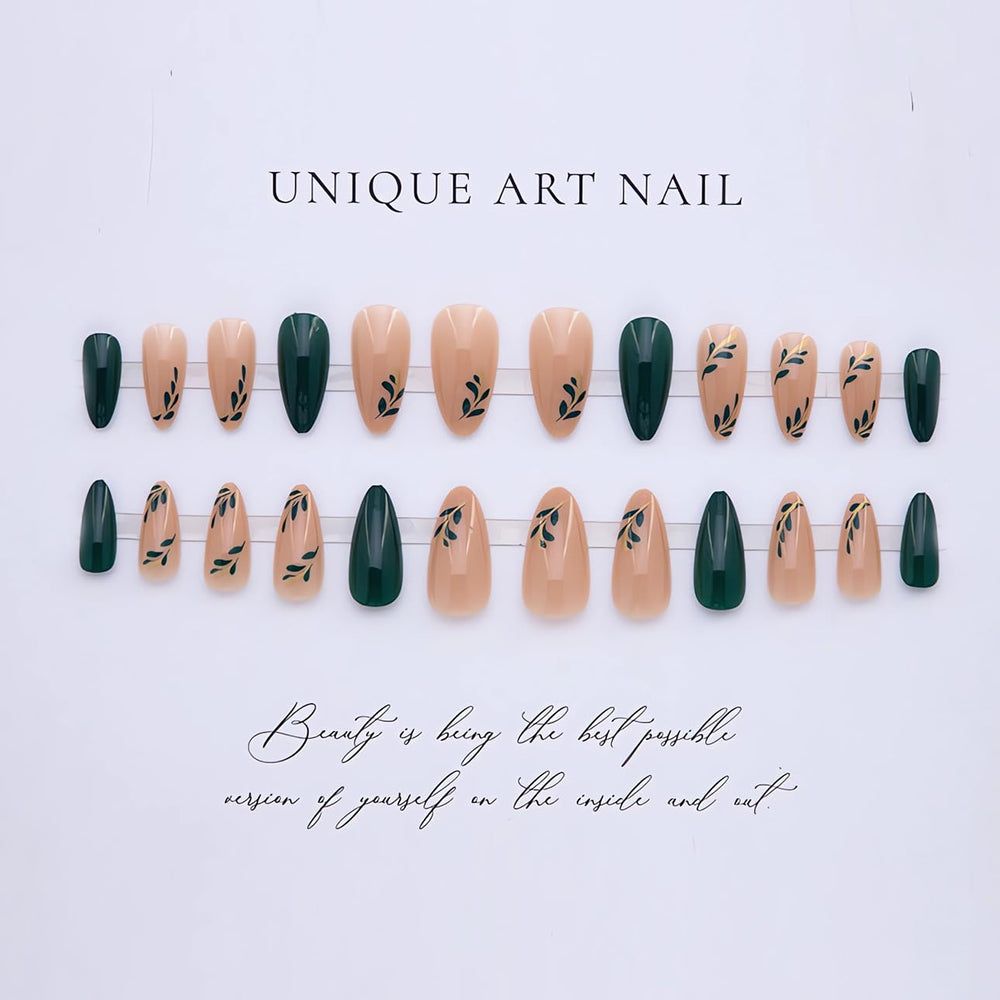 LPOODDNU dark green glossy almond nails for a polished everyday look.
