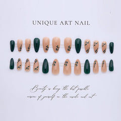 LPOODDNU dark green glossy almond nails for a polished everyday look.