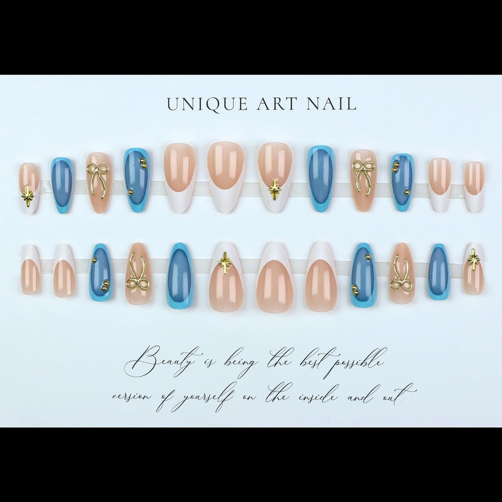 LPOODDNU glossy finish press-on nails kit, 24-piece set for instant nail art.