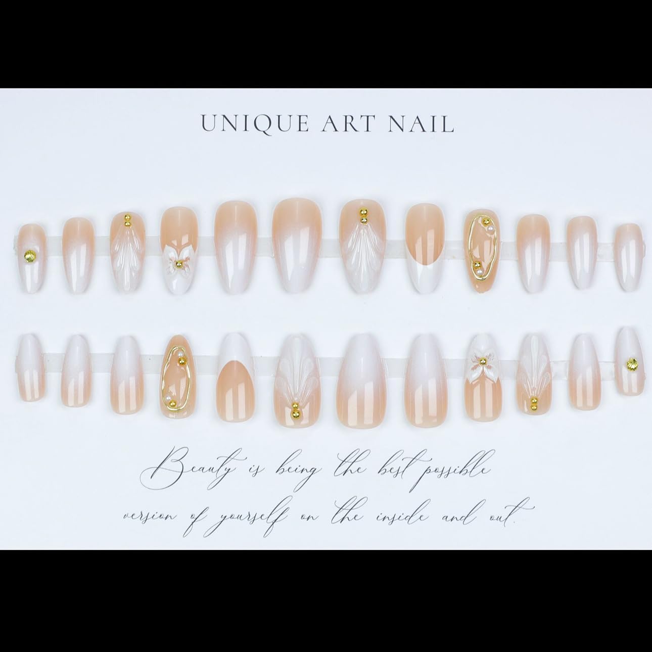 LPOODDNU medium press-on nails in almond shape with a glossy finish for DIY nails.
