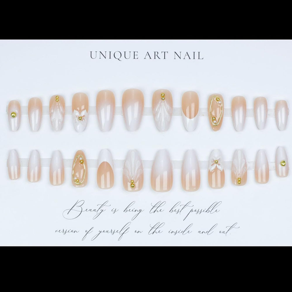LPOODDNU medium press-on nails in almond shape with a glossy finish for DIY nails.