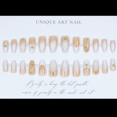 LPOODDNU medium press-on nails in almond shape with a glossy finish for DIY nails.