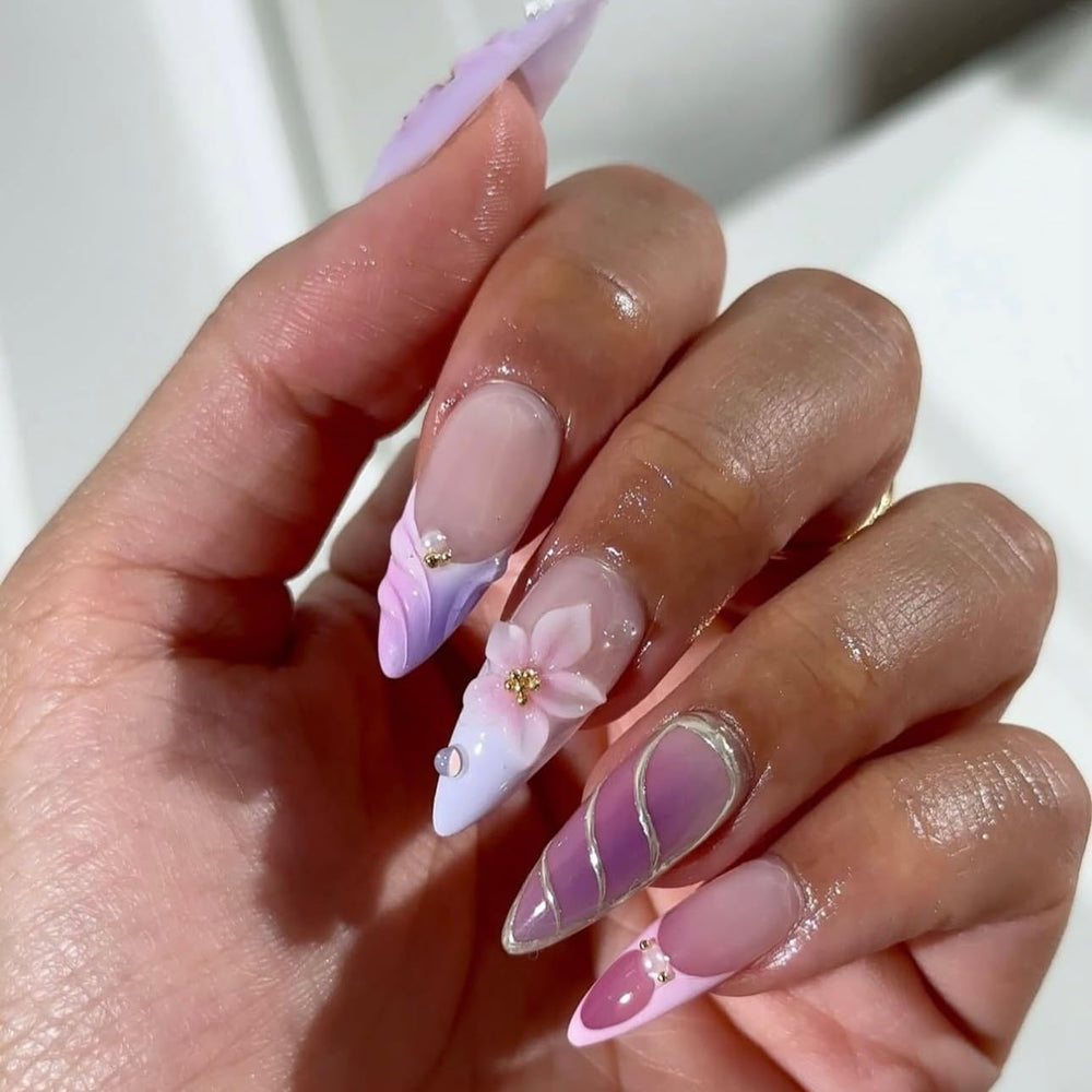 LPOODDNU almond nails with pearl designs for elegant wedding or date-night looks.