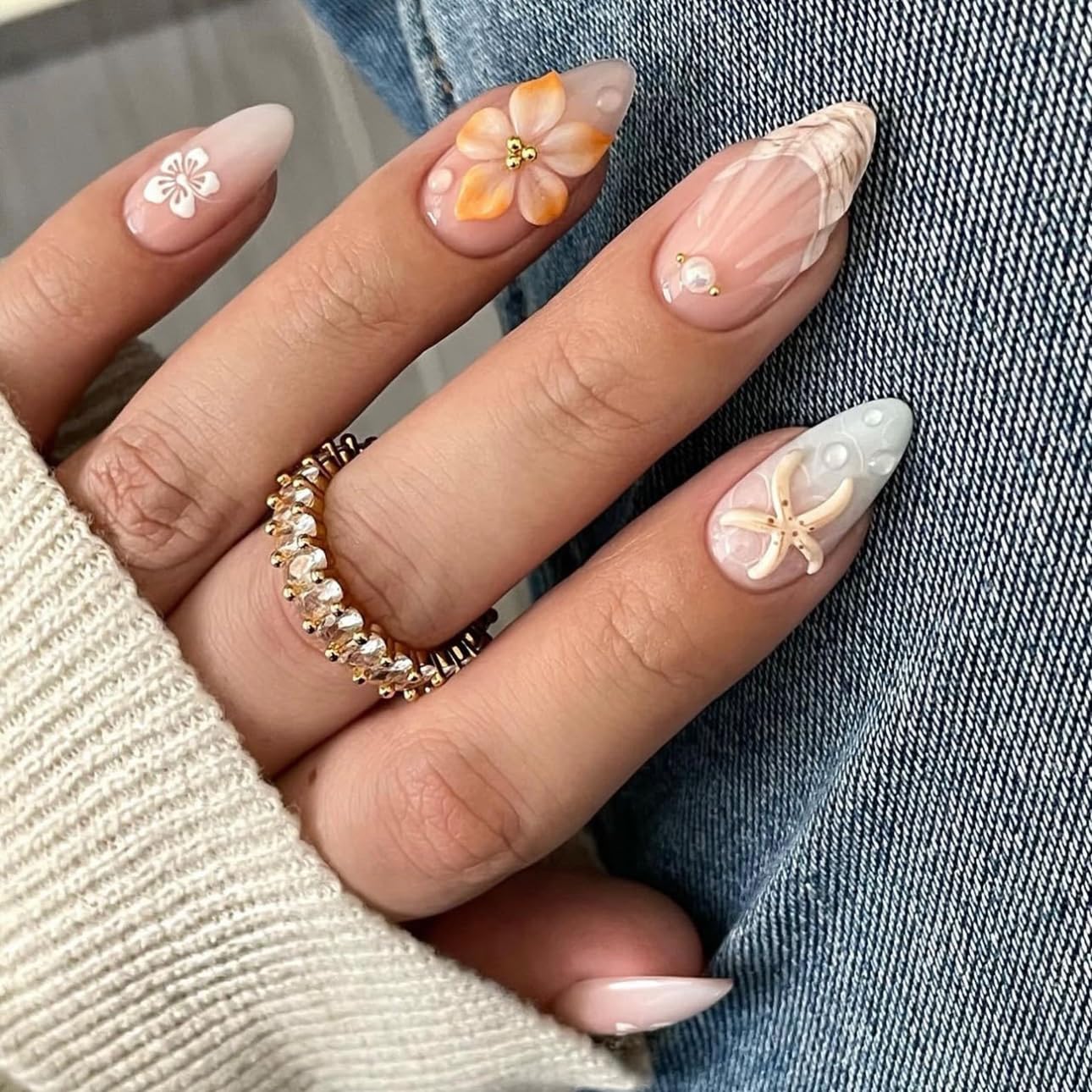 LPOODDNU starfish and pearl designs nails for special occasions