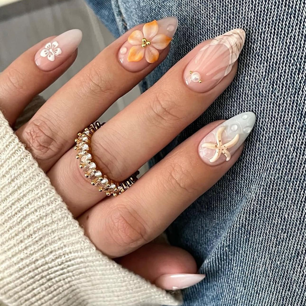 LPOODDNU starfish and pearl designs nails for special occasions