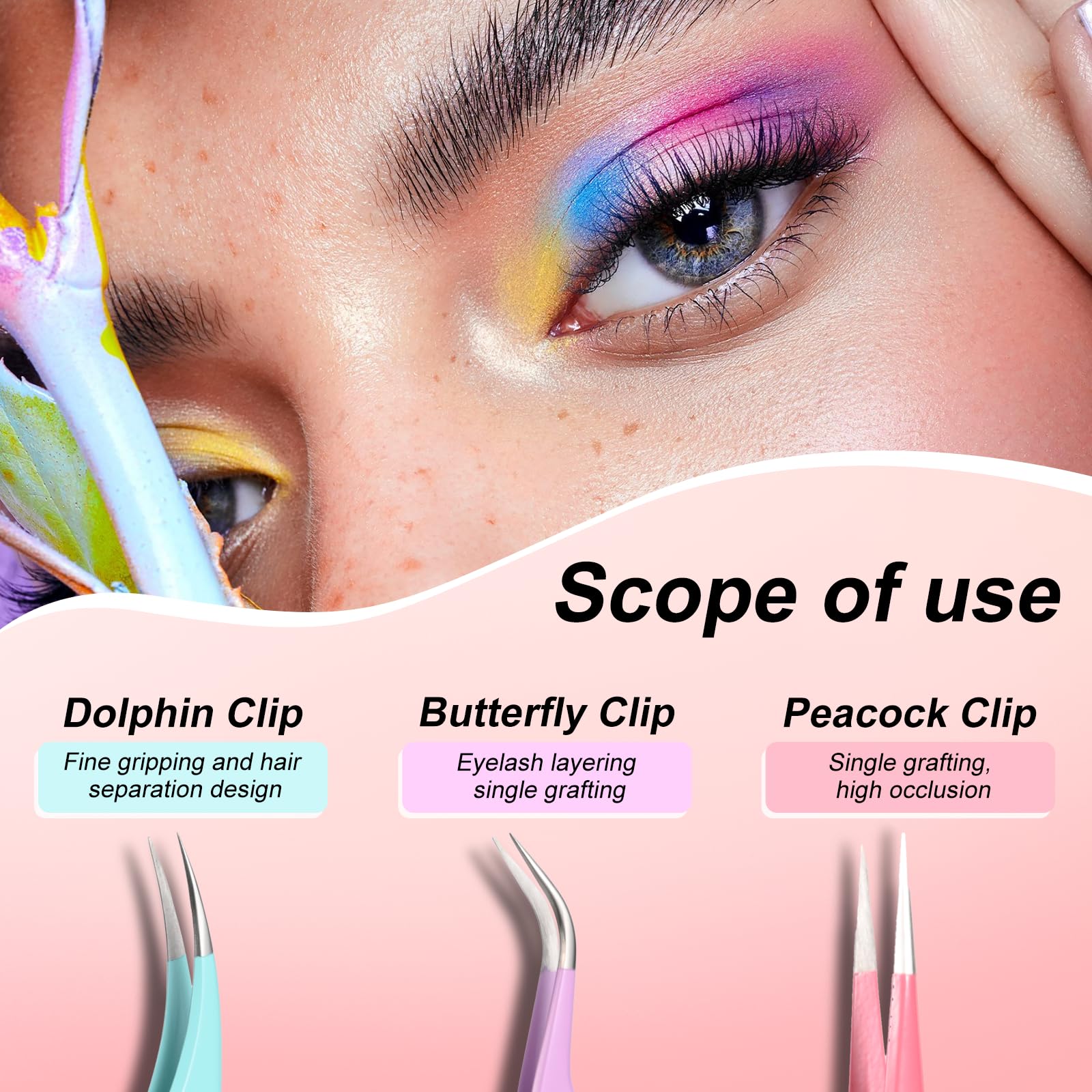 LQOQA S-curved dolphin tweezer follows eye contours for comfortable lash shaping