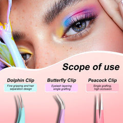 LQOQA S-curved dolphin tweezer follows eye contours for comfortable lash shaping