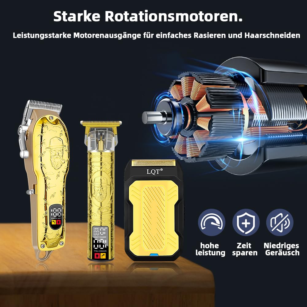 LQT clipper with four guide combs for versatile styling lengths.