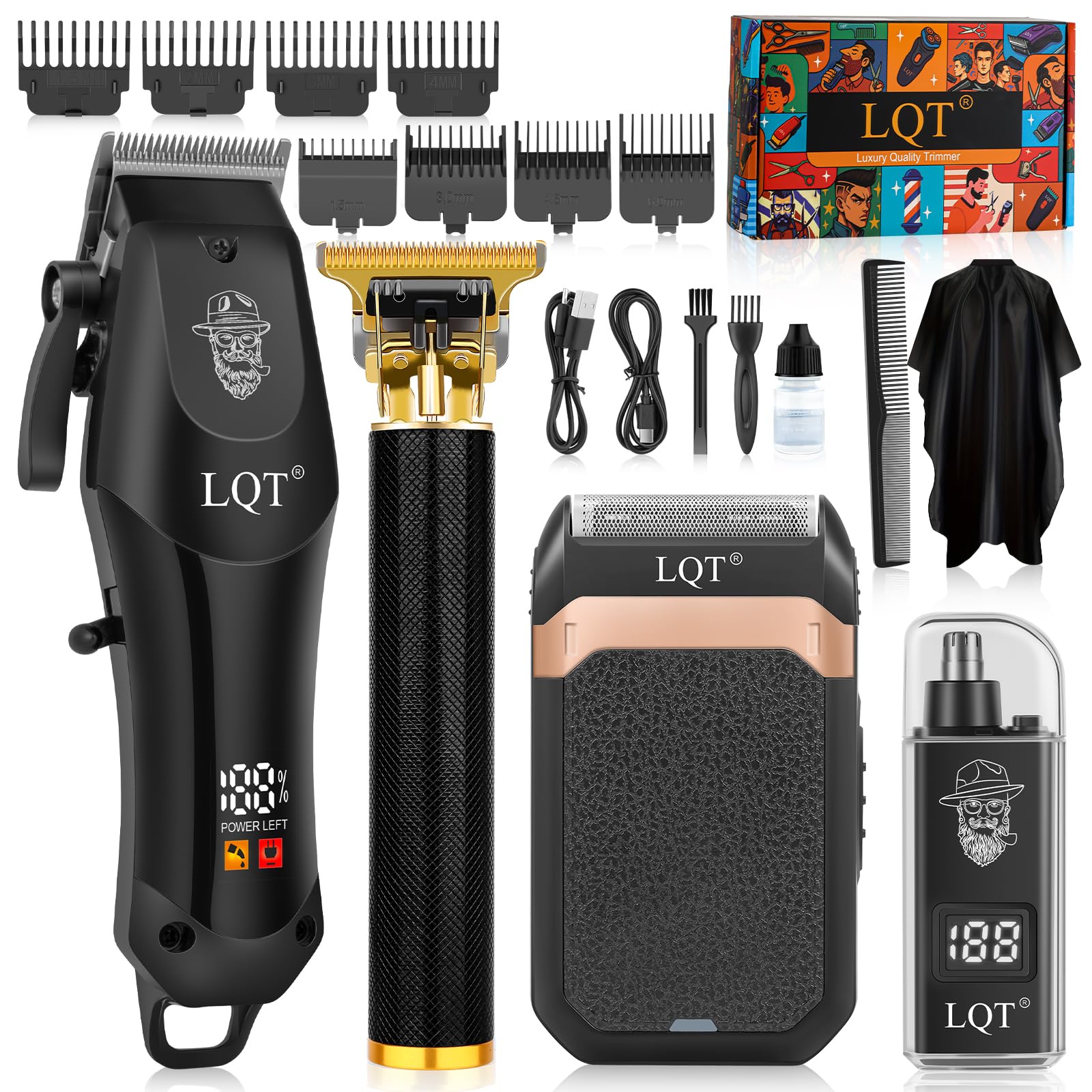 LQT hair clipper with LED display for precise home styling and battery awareness.