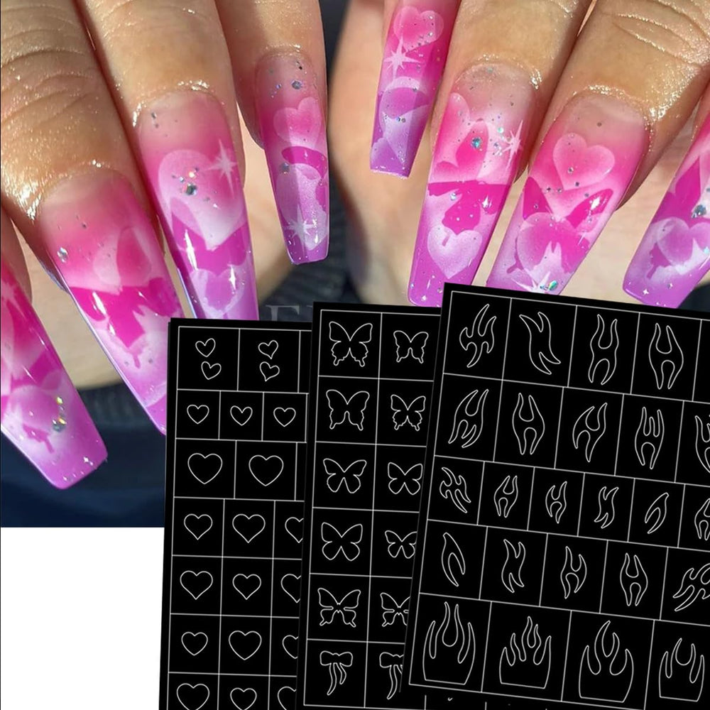  LRKNNO estencil de uñas – patrones en V para bordes elegantes