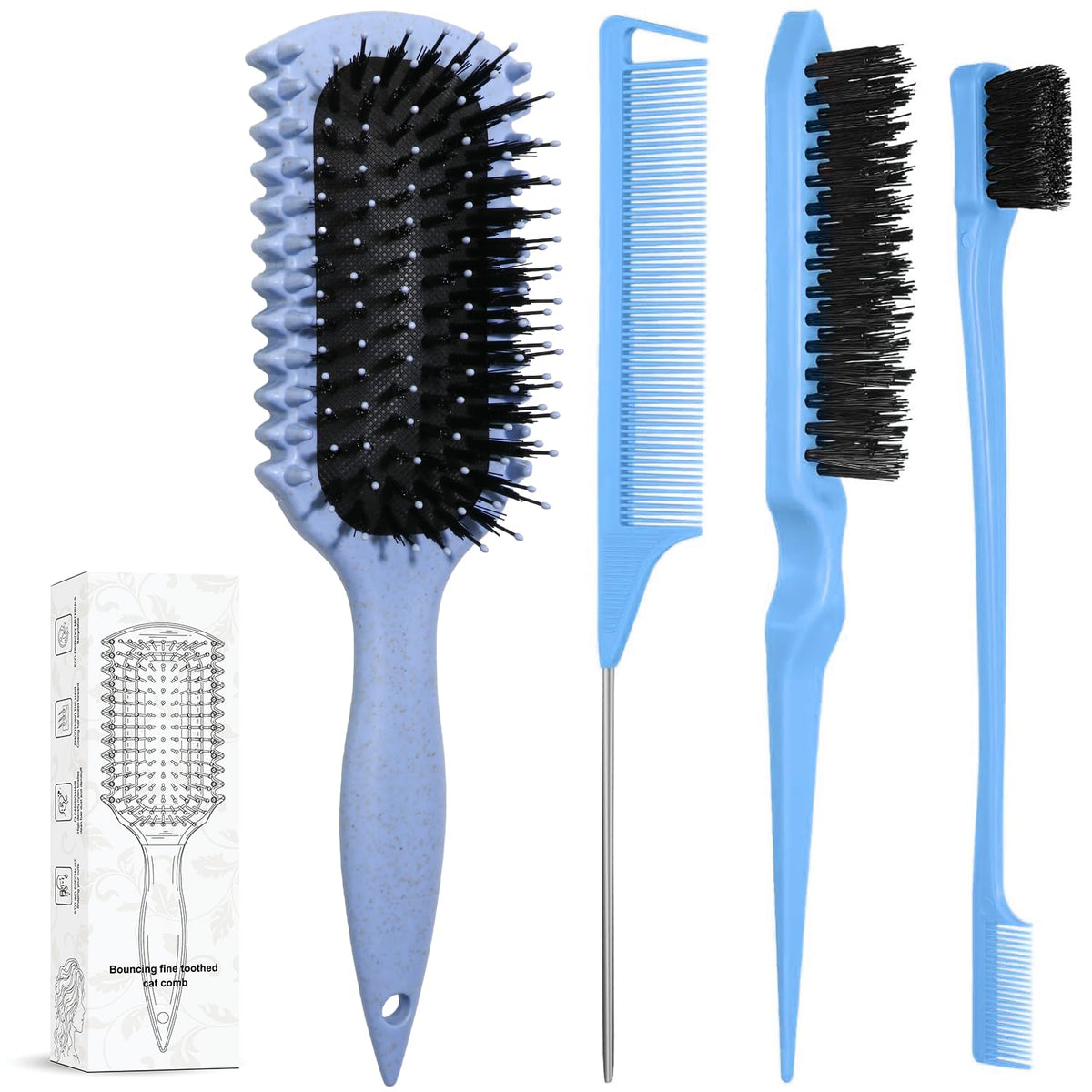 LSKHJT curl-defining brush blue, front view for precise curl shaping.