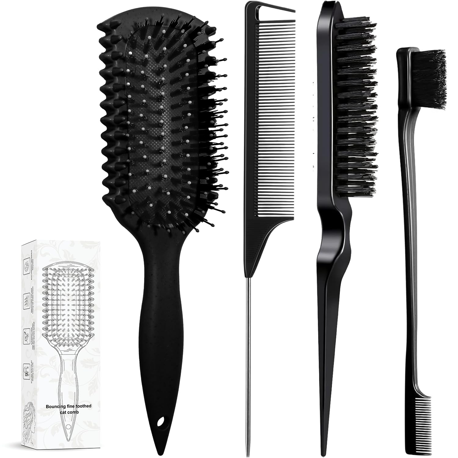 Edge-control teasing comb adds definition without losing volume.