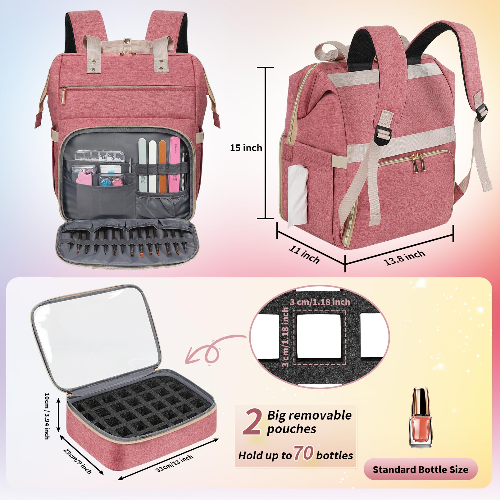 LTINVECK multi-pocket storage supports nail art essentials