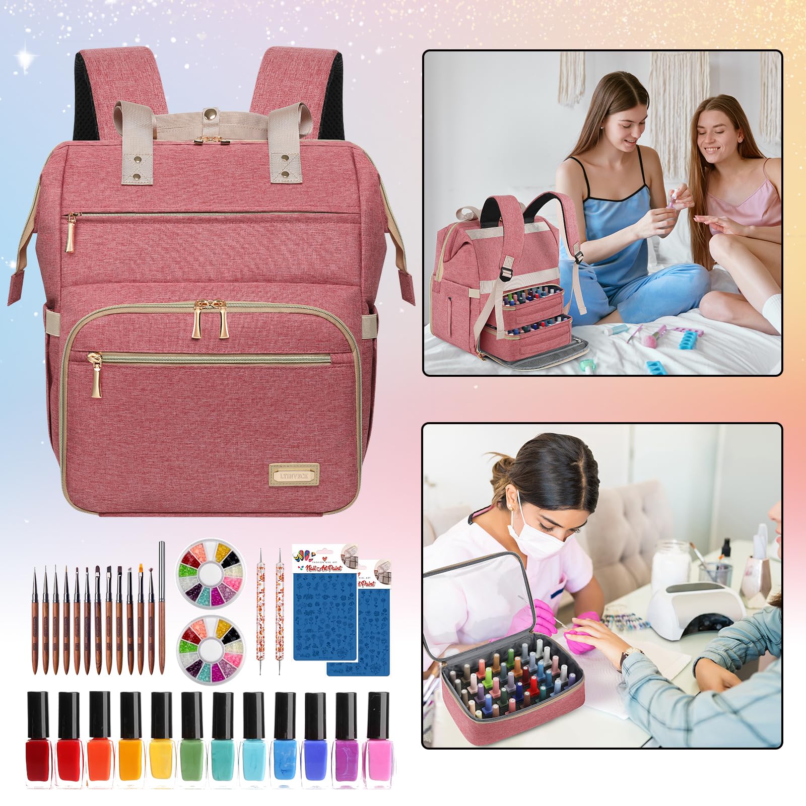 LTINVECK pink nail polish organizer for stylish travel