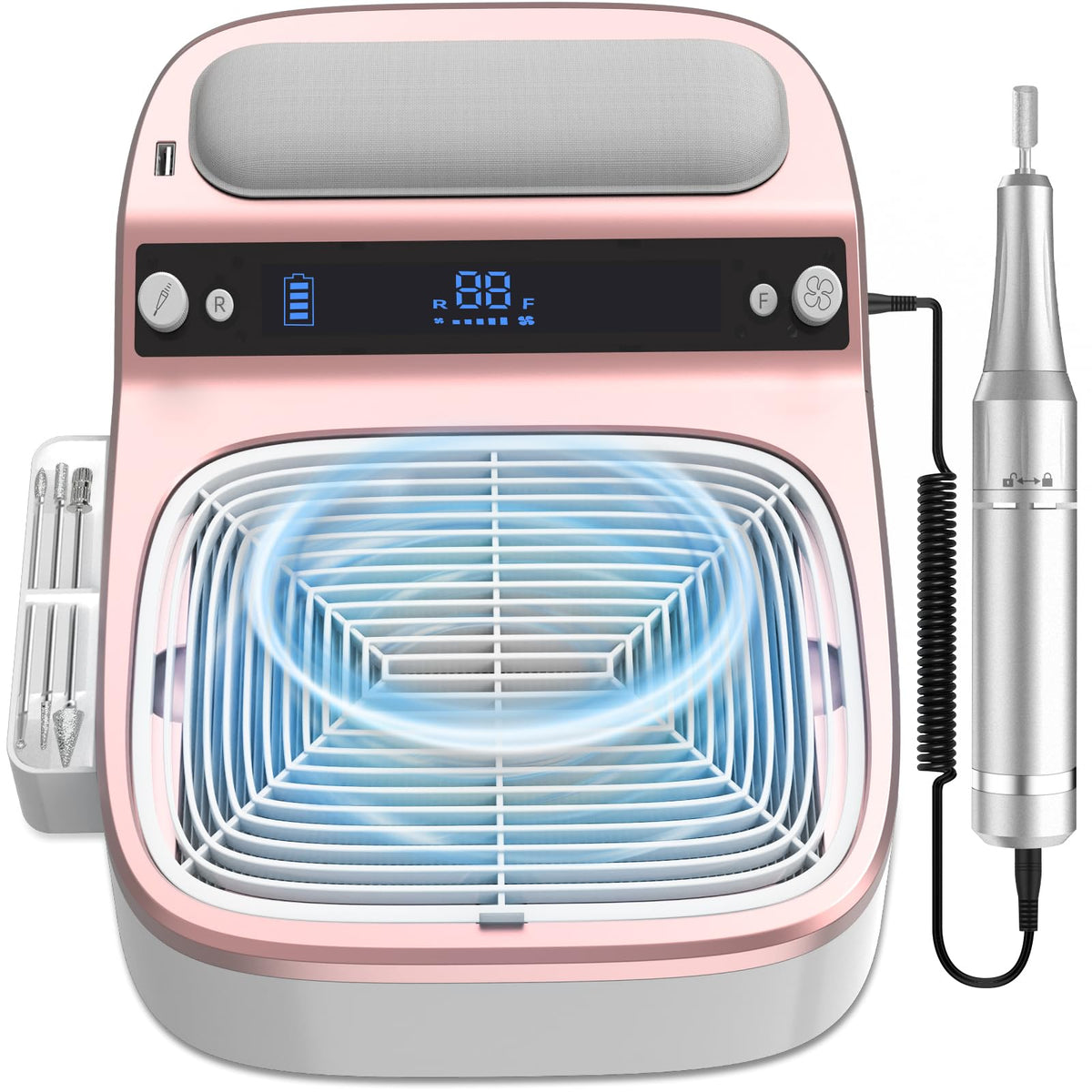 LUBEJR 2-in-1 nail dust collector and drill front view, compact for home salons.