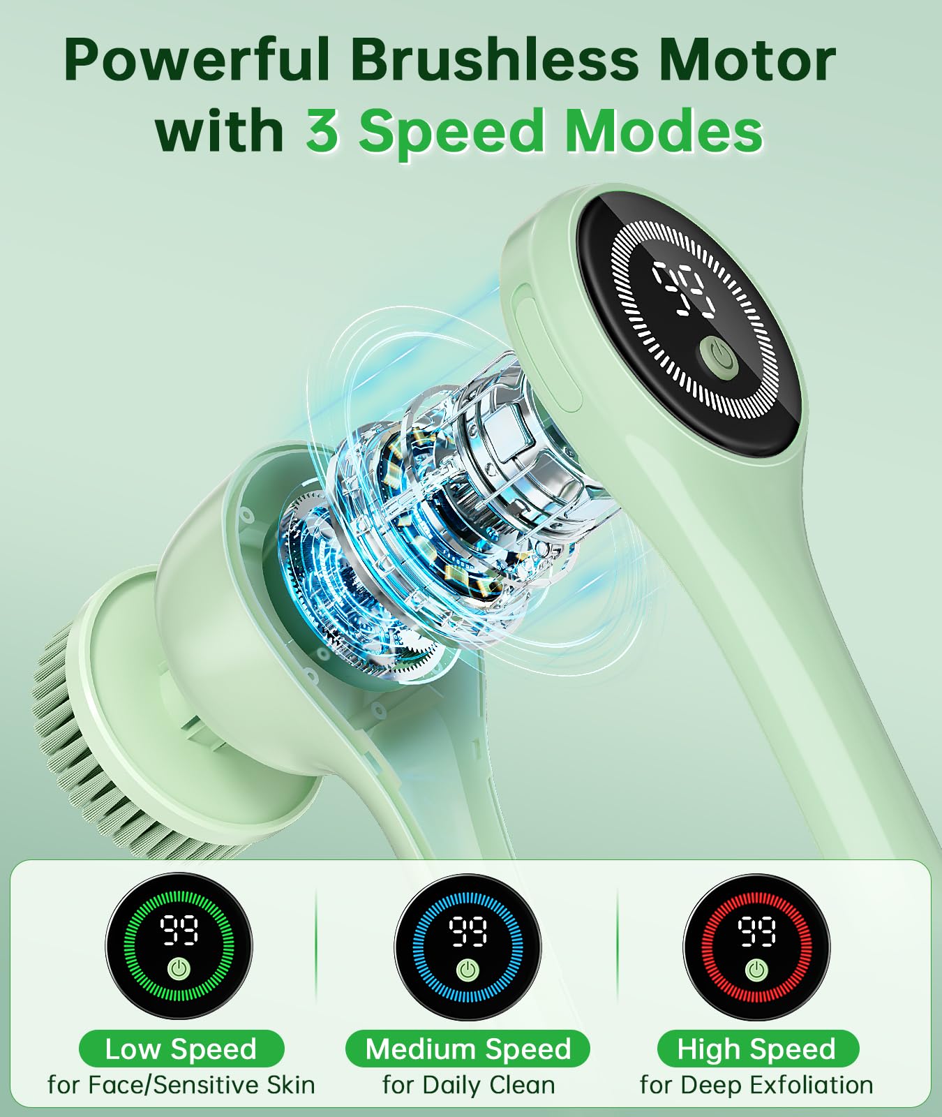 LUBEJR five brush heads offer targeted cleansing and gentle exfoliation.