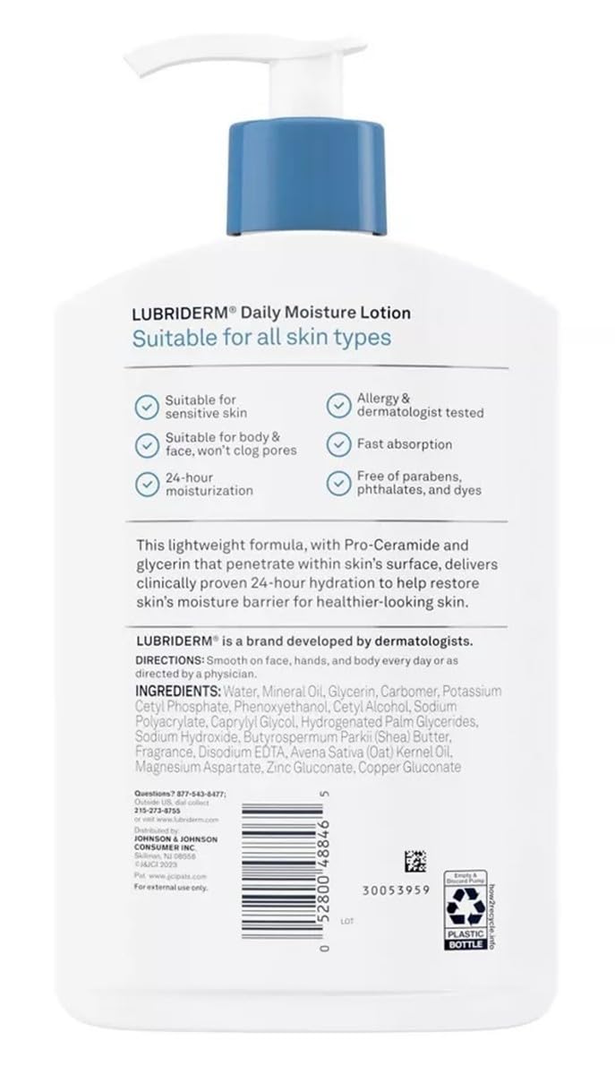 Textura cremosa de Lubriderm para hidratar y suavizar manos y cuerpo