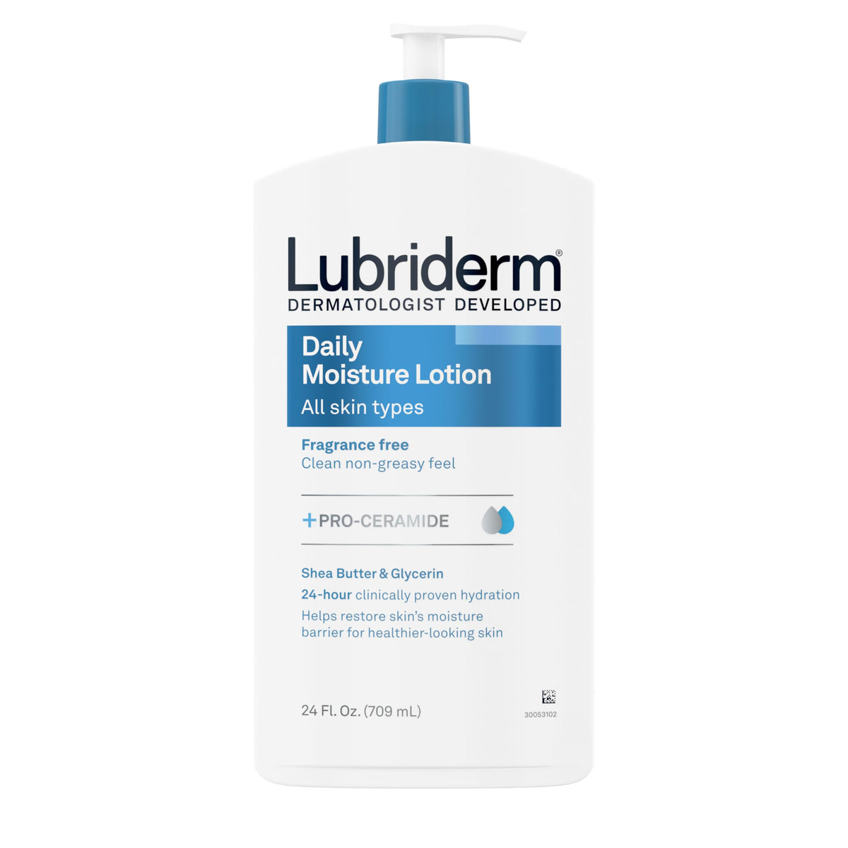 Lubriderm locion diaria sin fragancia, bote de 24 onzas líquidas, hidratación constante sin perfume