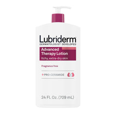 Lubriderm Advanced Therapy sin fragancia en botella, ideal para piel sensible.