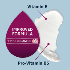 Botella con Pro-Ceramida, Vitamina E y B5 para hidratación de la piel.