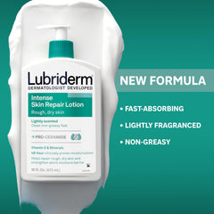 Lubriderm Vitamin E and Pro-Vitamin B5 ingredients visible for skin nourishment.