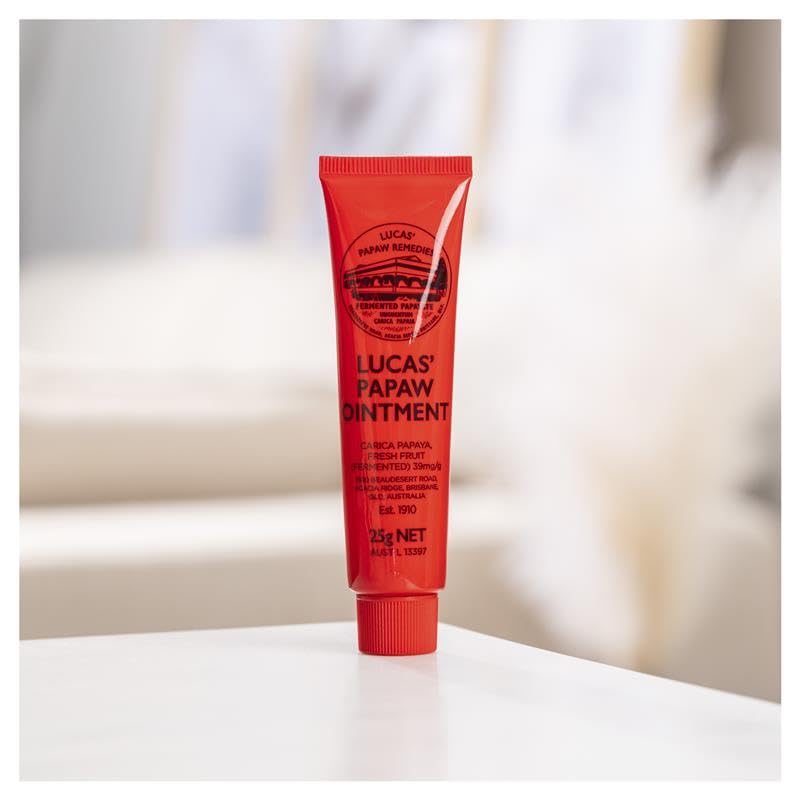Lucas Papaw Ointment ingredients include fermented papaya and natural extracts.