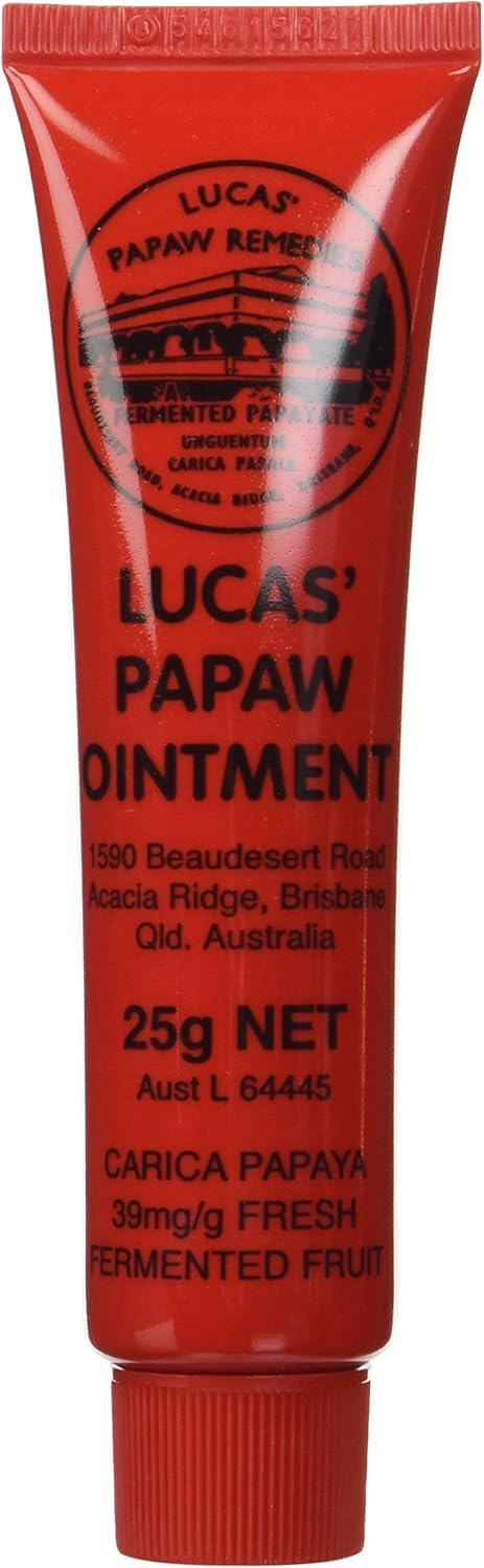 Lucas Papaw Ointment tube close-up for lip and skin care.