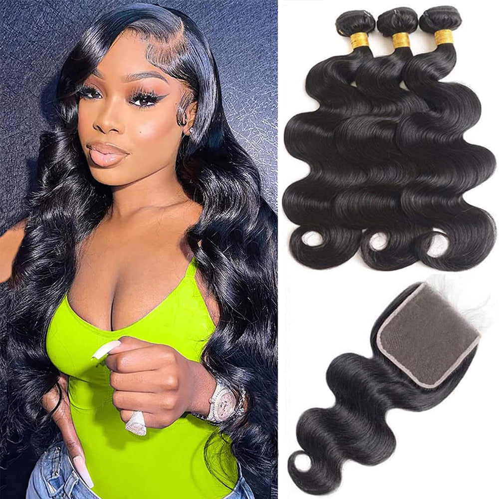 LUCASHA Brazilian body wave 18-inch bundle with closure for natural fullness