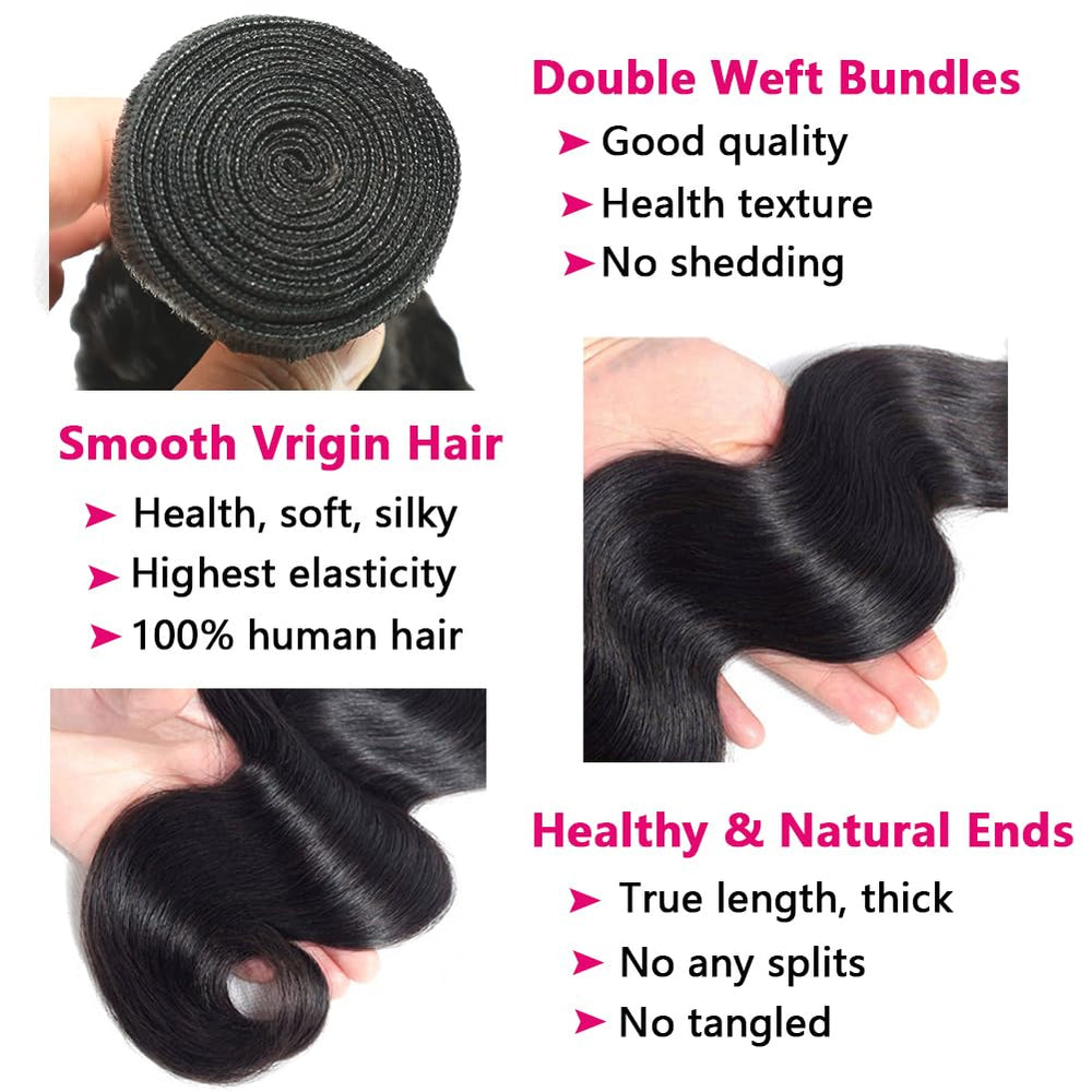 LUCASHA Brazilian body wave 22-inch bundle with closure for dramatic length