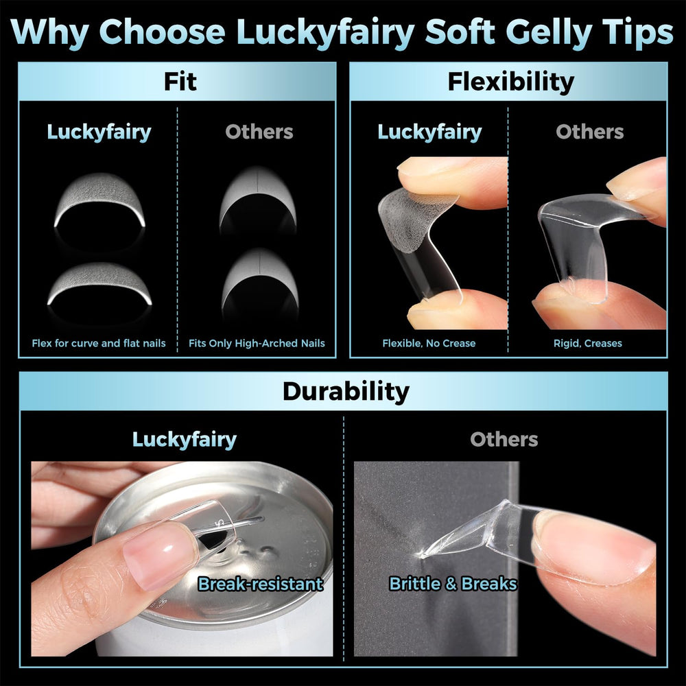 Luckyfairy clear gel tips for easy shaping and painting
