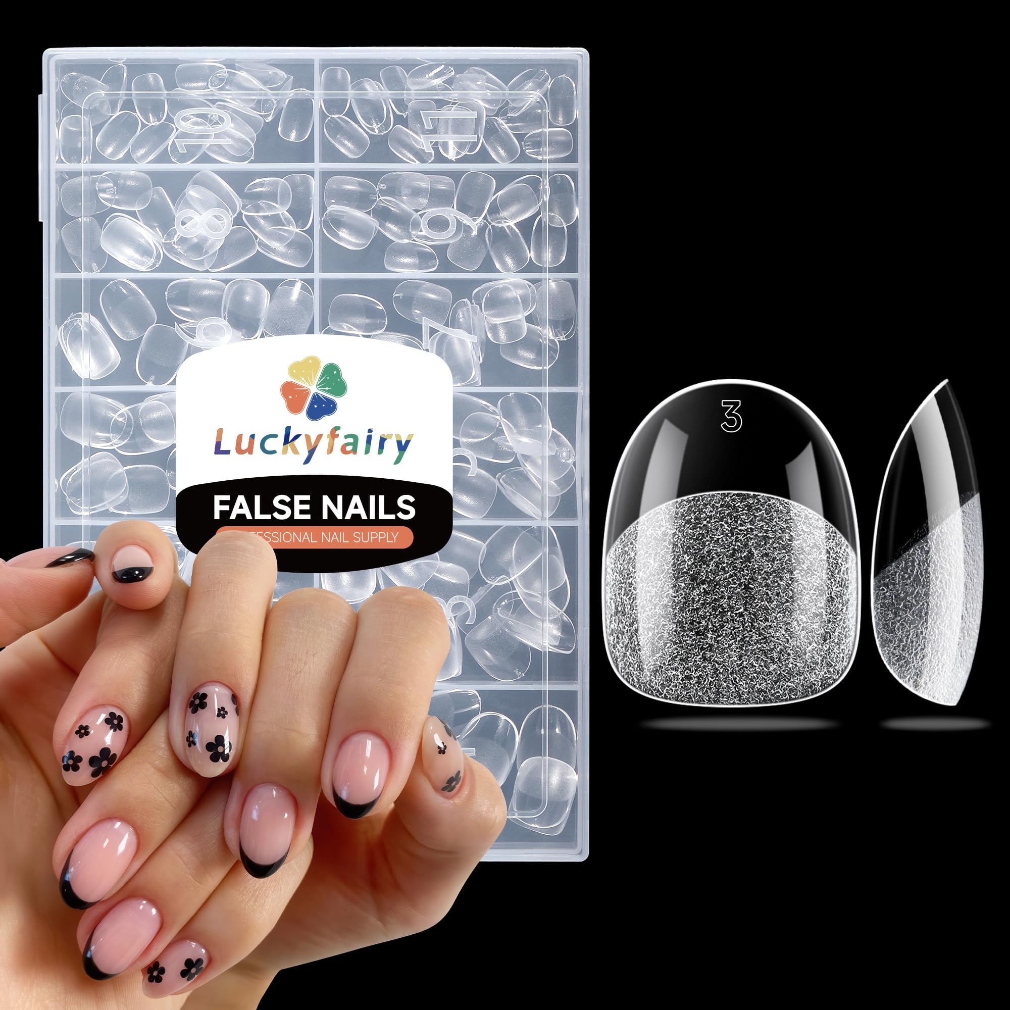 Luckyfairy extra short oval nail tips with half matte texture for easy DIY manicures.