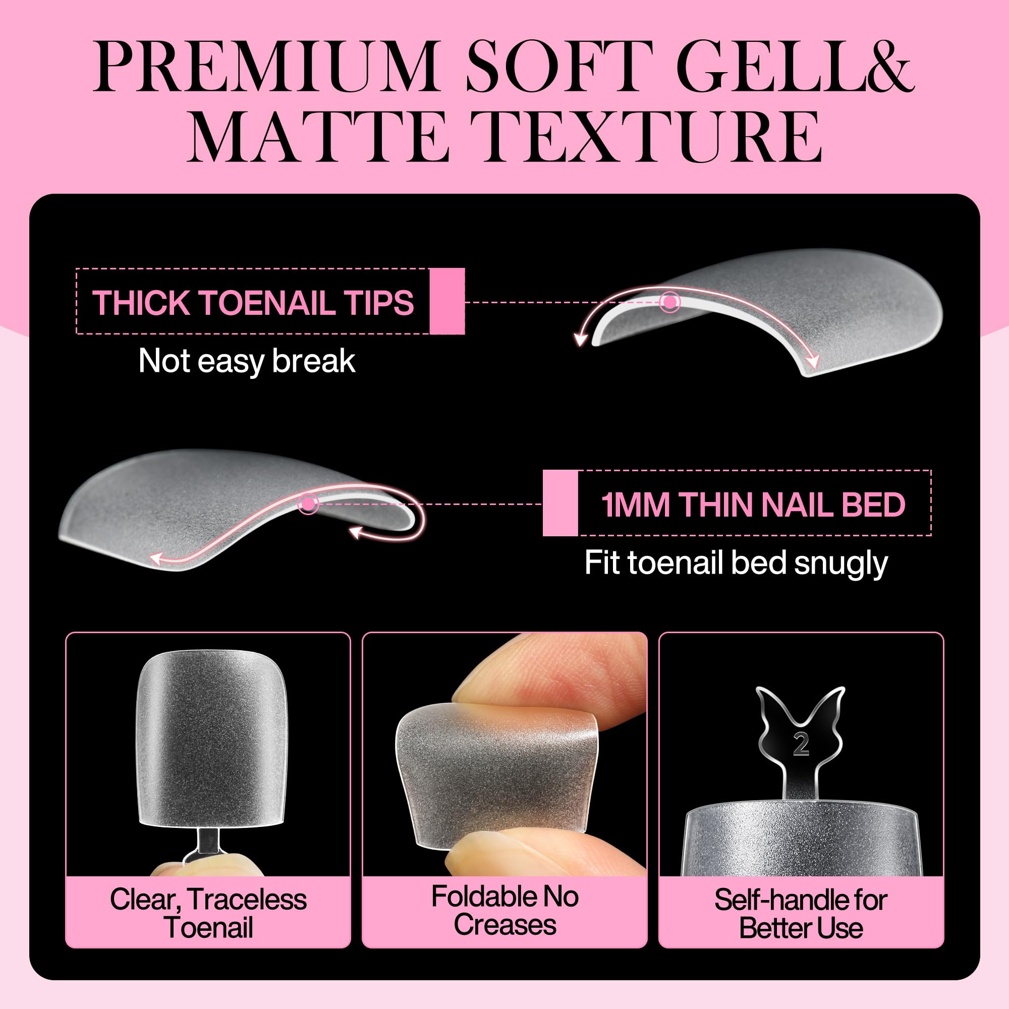 Luckyfairy flat no-C-curve design toe tips promote quick, bubble-free fits.