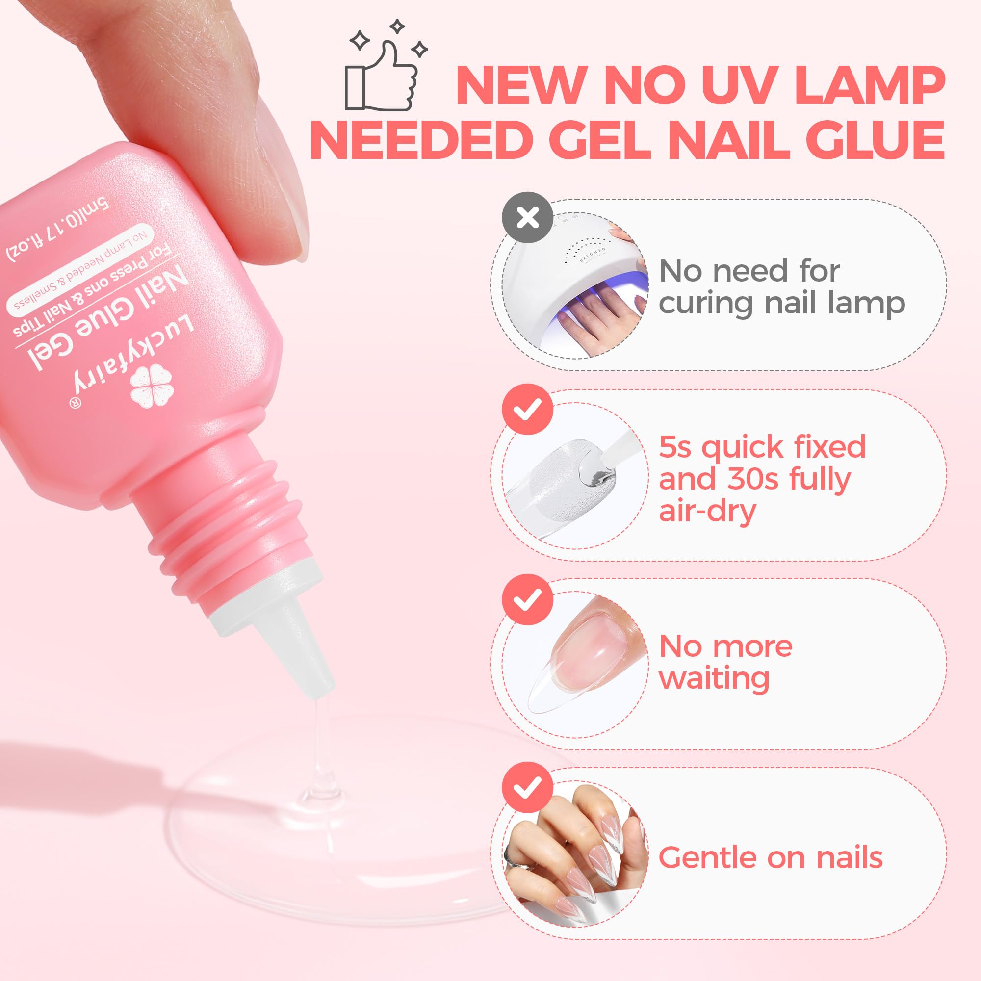 Luckyfairy glue with precision nozzle and steel needle for controlled dispensing.