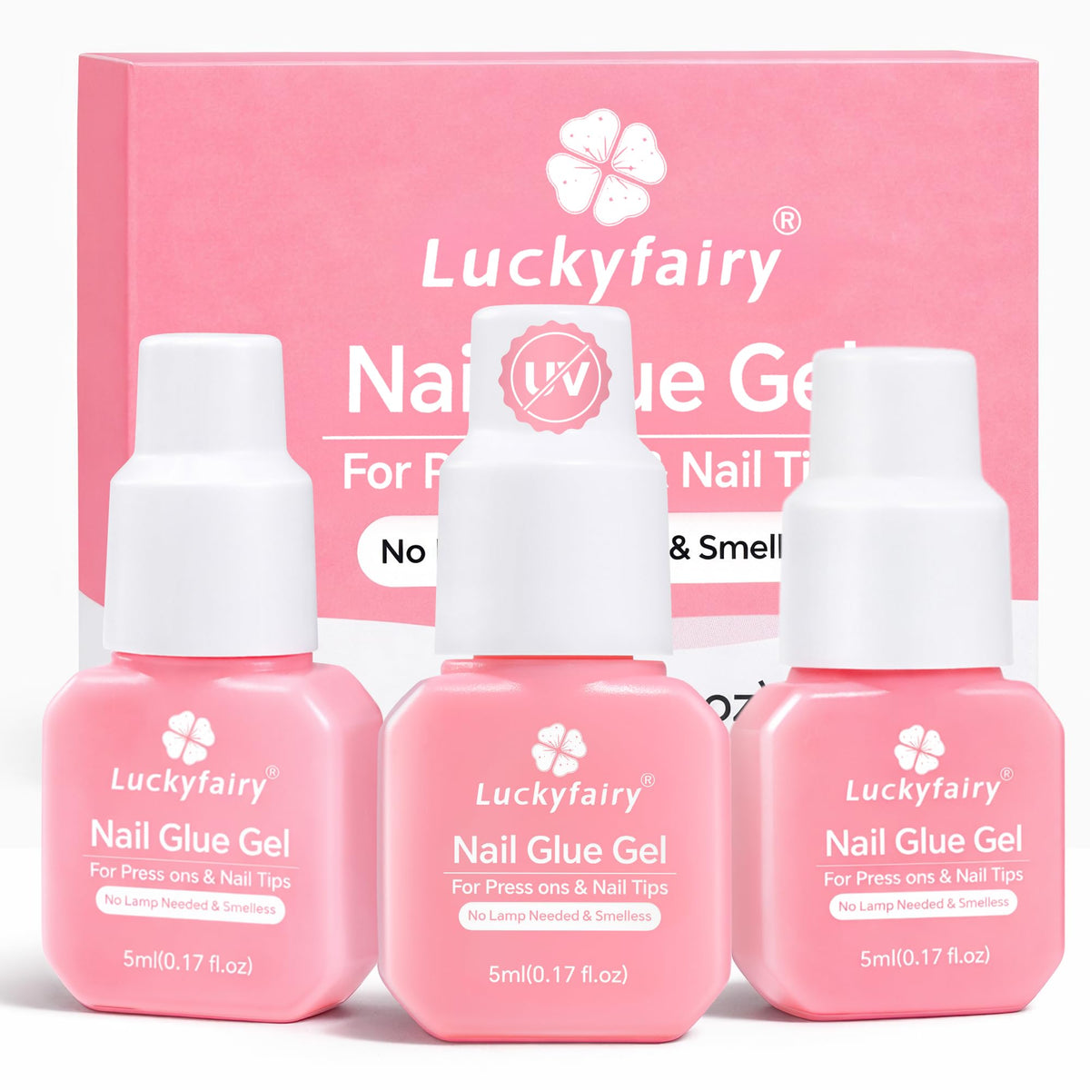 Luckyfairy gel nail glue for press-on nails with easy application and secure adhesion.