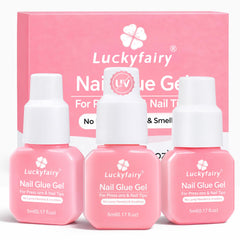 Luckyfairy gel nail glue for press-on nails with easy application and secure adhesion.
