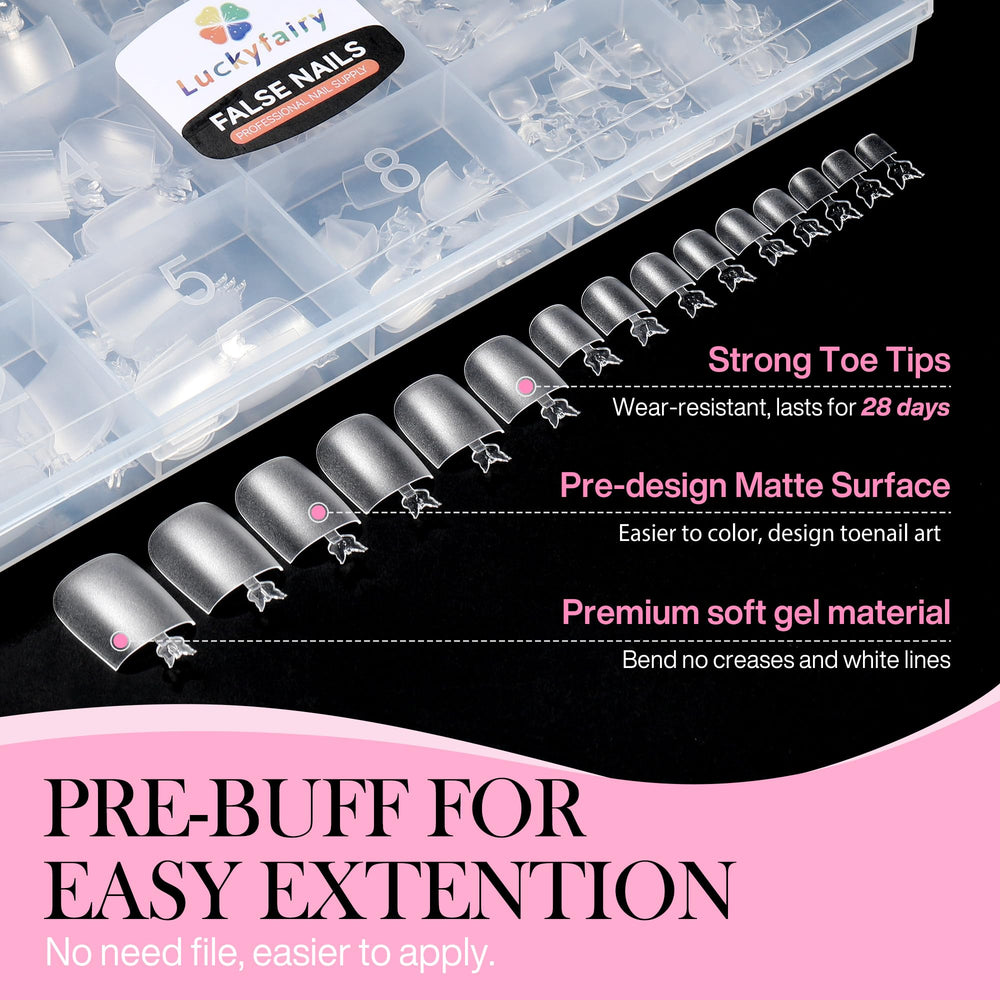 Luckyfairy pre-buff toe tips surface supports easy bonding and durability.