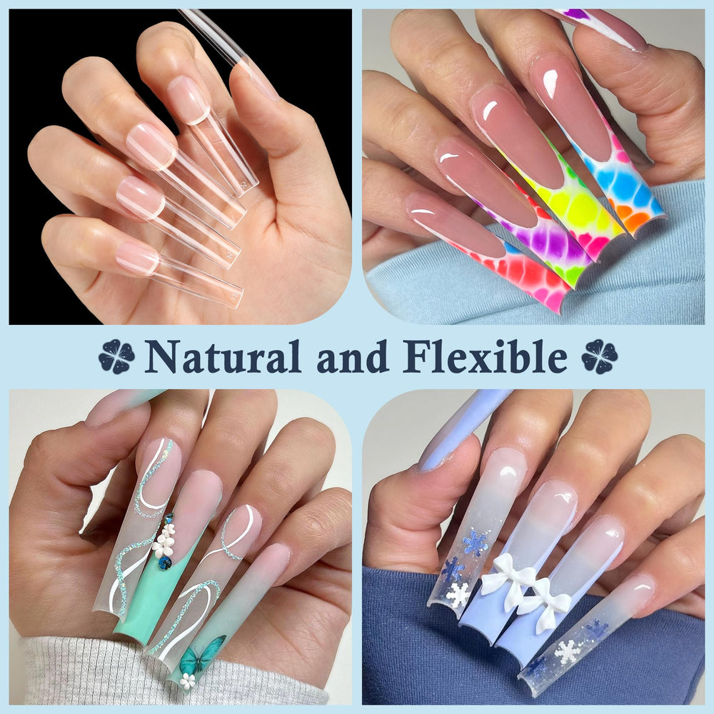 Luckyfairy soft gel material nail tips in clear finish for breathable, natural-looking extensions.